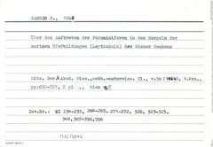 Karteikarte zur Materialübersicht zur Publikation von Felix Karrer (1865) in Sitzungsberichte der Mathematisch-Naturwissenschaftliche Classe der Kaiserlichen Akademie der Wissenschaften, Band 50, 1. Abtheilung, Heft 1-5, Seite 692-721 (https://www.biodive